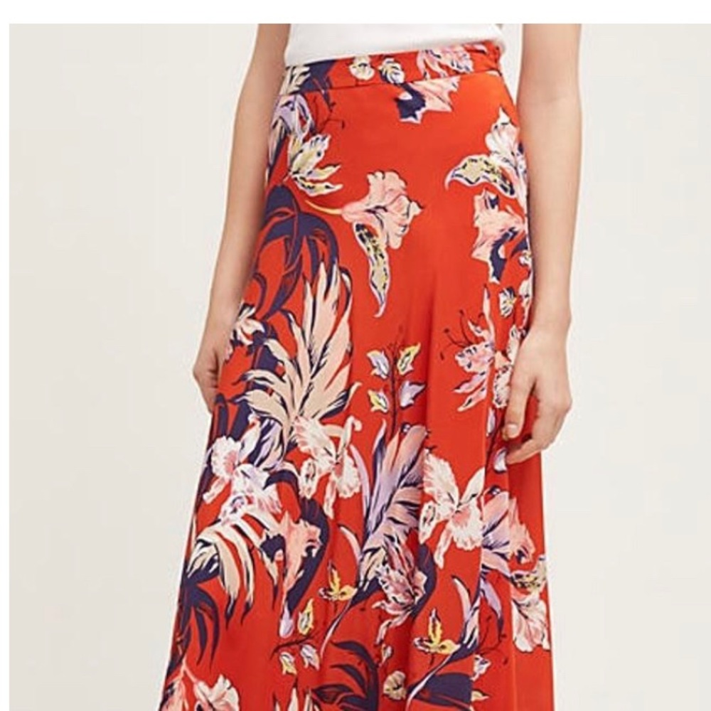 Anthropologie HD in Paris Red Silk Skirt